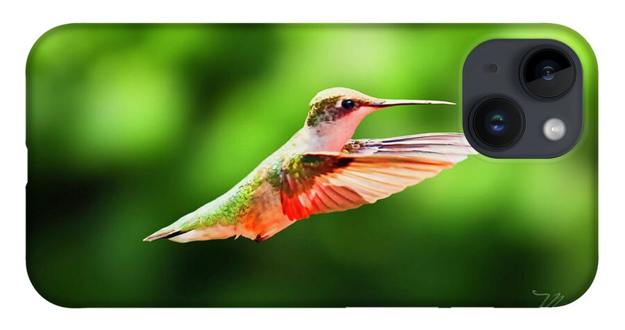 Female Ruby Throat iPhone 14 Case featuring the photograph Hummingbird Flying by Meta Gatschenberger
