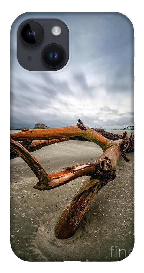 Portrait iPhone 14 Case featuring the photograph Hurricane Florence Beach Log - portrait by David Smith