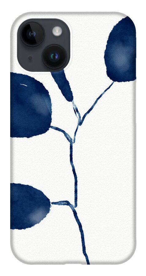Botanical iPhone 14 Case featuring the mixed media Indigo Eucalyptus 2- Art by Linda Woods by Linda Woods
