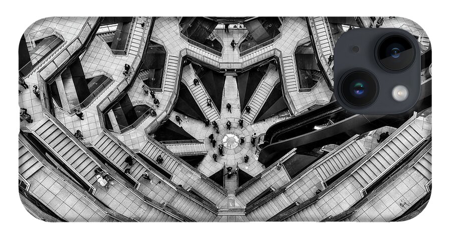 Hudson Yards iPhone 14 Case featuring the photograph Inside the Hudson Yards Vessel NYC II BW by Susan Candelario