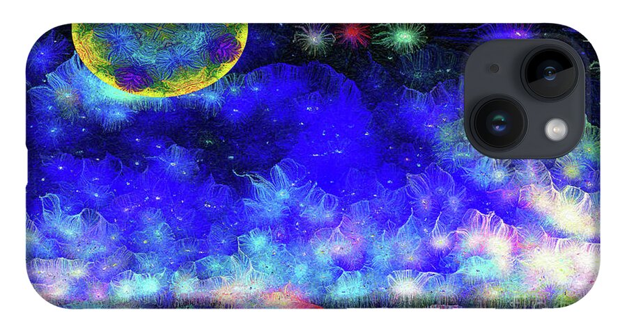Moon iPhone 14 Case featuring the mixed media Kaleidoscope Moon for Children Gone Too Soon Number 1 - Ascension by Aberjhani