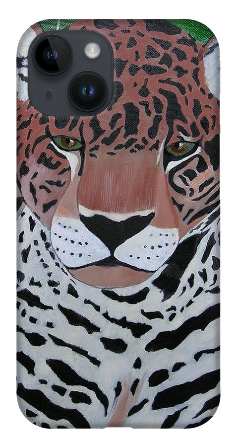 Leopard iPhone 14 Case featuring the painting Leopard by Jim Lesher