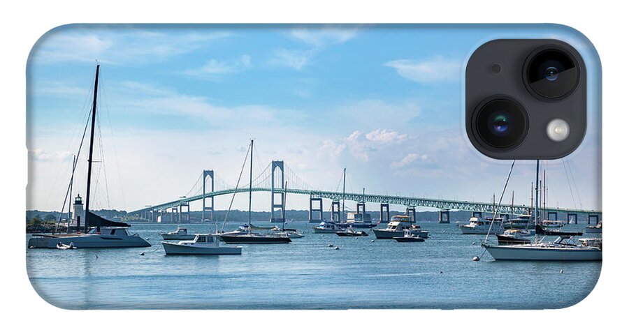 Estock iPhone 14 Case featuring the digital art Lighthouse & Bridge, Newport, Ri by Lumiere