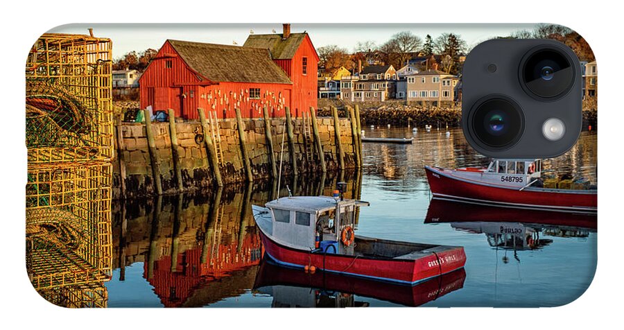 Massachusetts iPhone 14 Case featuring the photograph Lobster Traps, Lobster Boats, and Motif #1 by Jeff Sinon