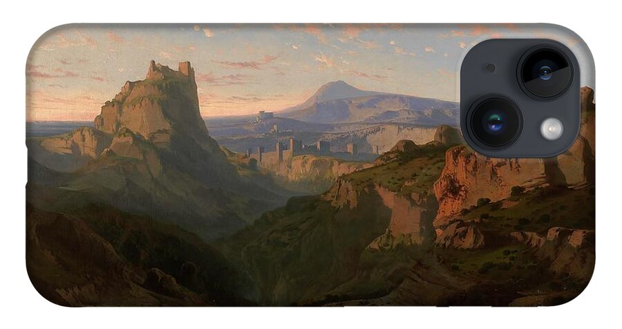 Luis Rigalt Y Farriols iPhone Case featuring the painting Luis Rigalt y Farriols / 'Pays original -Vista de Montsegur-', 1858, Spanish School. by Lluis Rigalt i Farriols -1814-1894-