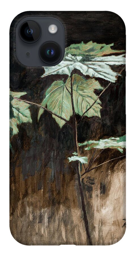 Hans Egil Saele iPhone 14 Case featuring the painting Maple Sapling with Green Leaves by Hans Egil Saele