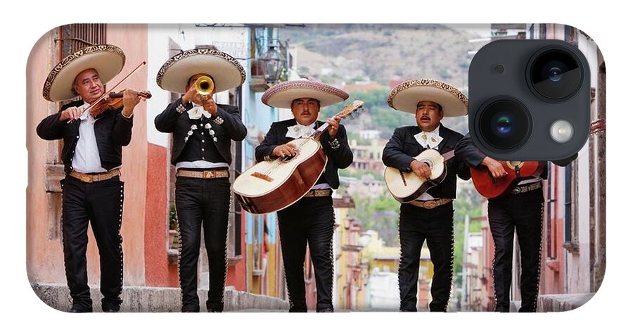 Mature Adult iPhone 14 Case featuring the photograph Mariachi Band Walking In Street by Pixelchrome Inc