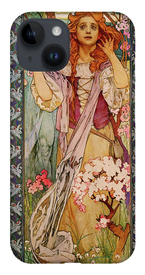 Maude Adams As Joan Of Arc iPhone 14 Case featuring the painting Maude Adams as Joan of Arc by Alphonse Mucha by Rolando Burbon