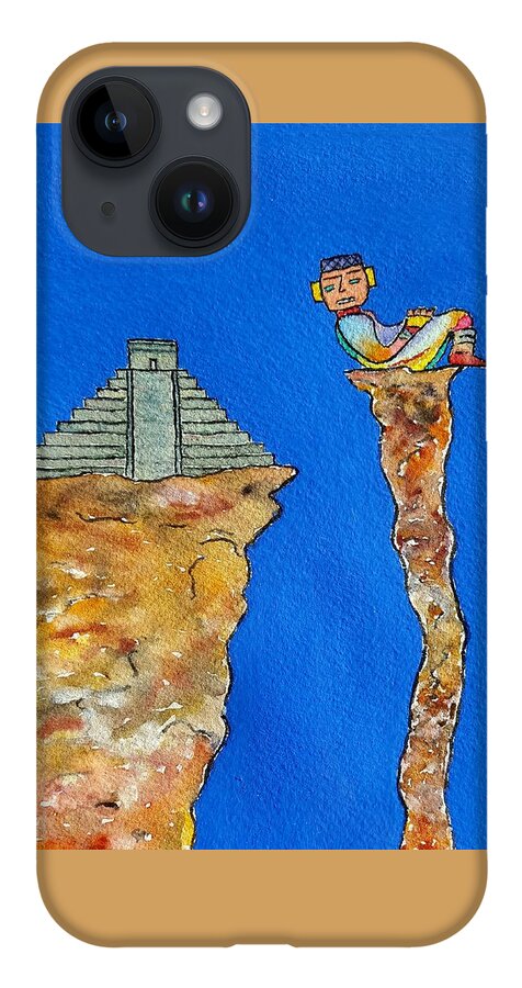 Watercolor iPhone 14 Case featuring the painting Mayan Sun Lore by John Klobucher
