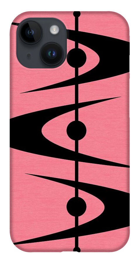  iPhone 14 Case featuring the digital art Mid Century Shapes 3 in Pink by Donna Mibus