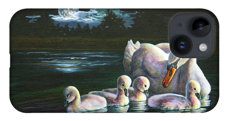 Swan iPhone 14 Case featuring the painting Midnight Watch by Laurie Tietjen