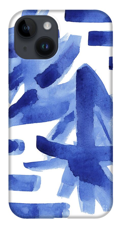 Asian iPhone 14 Case featuring the painting Modern Asian Inspired Abstract Blue and White by Audrey Jeanne Roberts