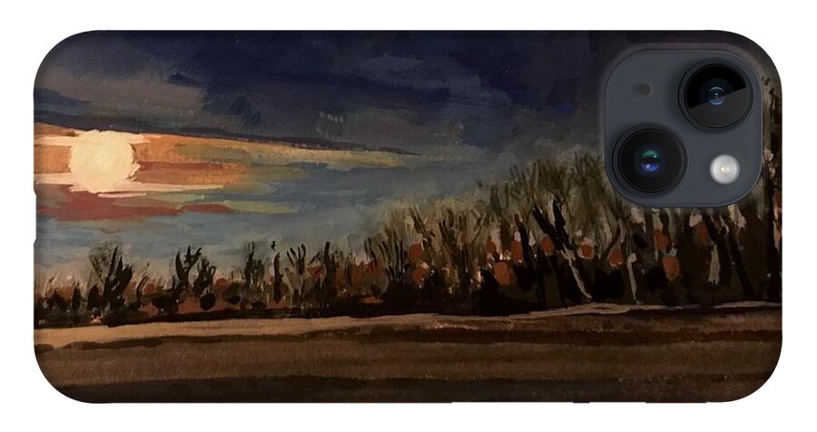 Moon iPhone 14 Case featuring the painting Moonset study by Les Herman