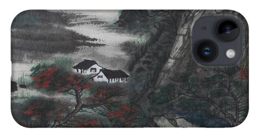 Chinese Watercolor iPhone 14 Case featuring the painting Houses by the River by Jenny Sanders
