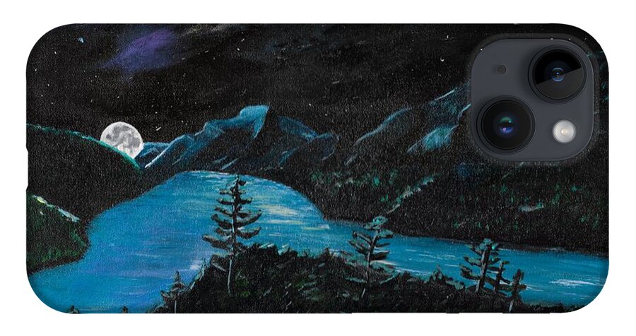 Mountain iPhone 14 Case featuring the painting Mountain Lake Night by David Bigelow