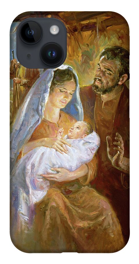 Mary And Joseph iPhone 14 Case featuring the painting Nativity by Hal Frenck