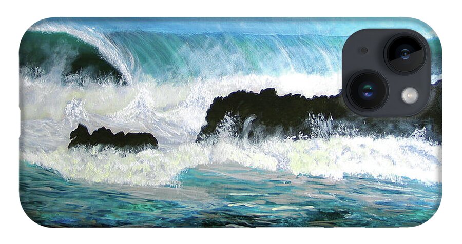 Hawaii iPhone 14 Case featuring the painting North Shore Wave by Megan Collins