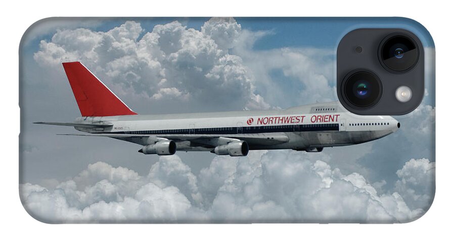 Northwest Orient Airlines iPhone Case featuring the mixed media Northwest Orient Among the Clouds by Erik Simonsen