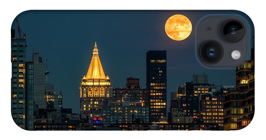 Nyc Skyline iPhone 14 Case featuring the photograph NY Life Building Full Moon by Susan Candelario
