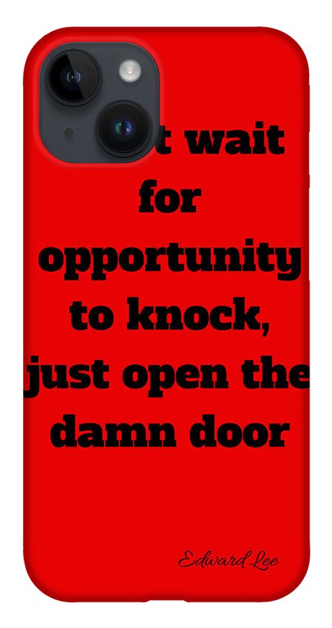 Poetry iPhone Case featuring the digital art Open The Door   black on red by Edward Lee