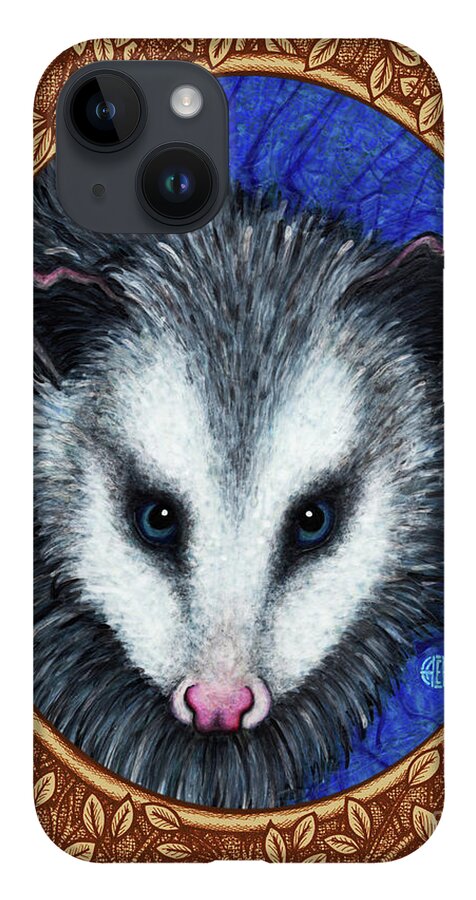 Animal Portrait iPhone 14 Case featuring the painting Opossum Portrait - Brown Border by Amy E Fraser