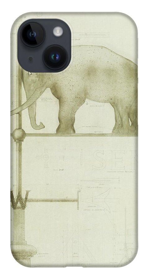 Elephant iPhone 14 Case featuring the drawing Pachyderm House, Philadelphia Zoo, detail of weather vane by Paul Philippe Cret