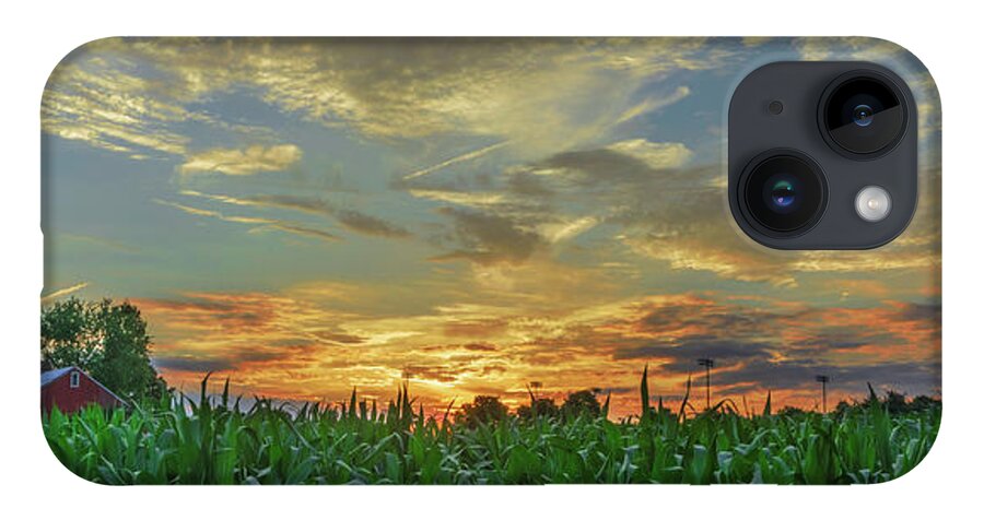 Sunset iPhone 14 Case featuring the photograph Panoramic Cornfield Sunset by Jason Fink