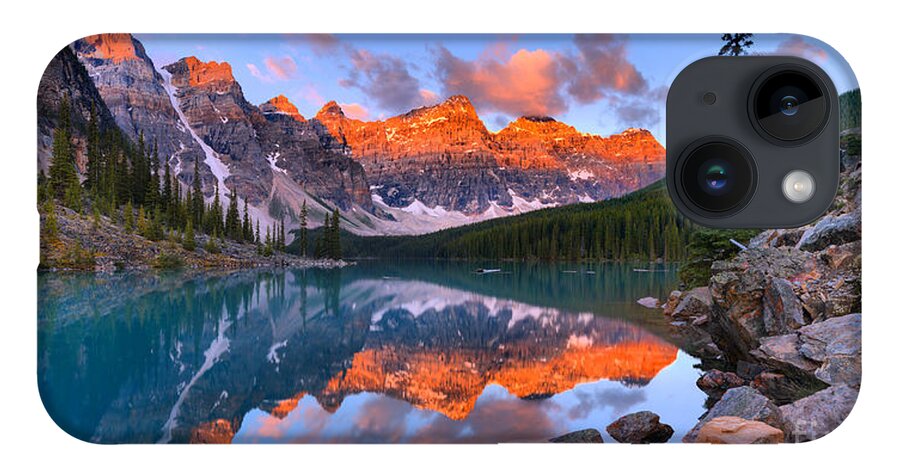 Moraine Lake iPhone Case featuring the photograph Panoramic Sunrise At Moraine Lake by Adam Jewell
