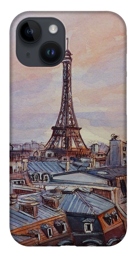 Paris iPhone 14 Case featuring the painting Parisian rooftops by Henrieta Maneva
