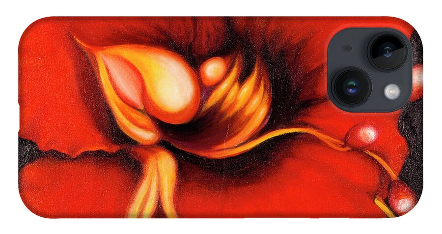 Red Surreal Bloom Artwork iPhone 14 Case featuring the painting Passion Flower by Jordana Sands