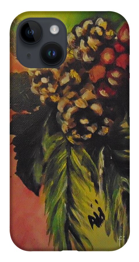 Christmas iPhone 14 Case featuring the painting Pine Cones and Berries by Saundra Johnson