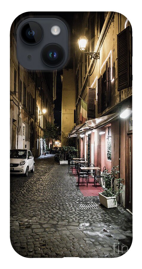 Italy iPhone Case featuring the photograph Pizzeria in Abandoned Street at Night in Rome in Italy by Andreas Berthold