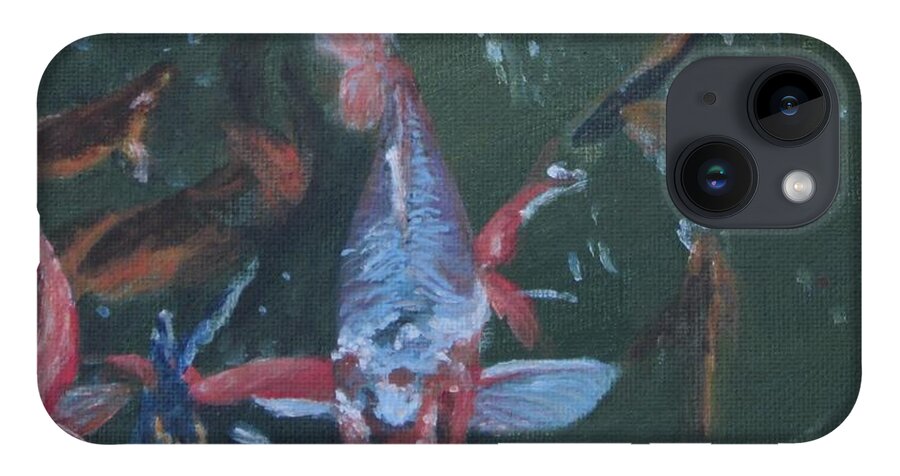 Painting iPhone 14 Case featuring the painting Playing Koi by Paula Pagliughi