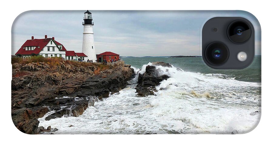 Winter iPhone 14 Case featuring the photograph Portland Head Light Surf by Jeanette French