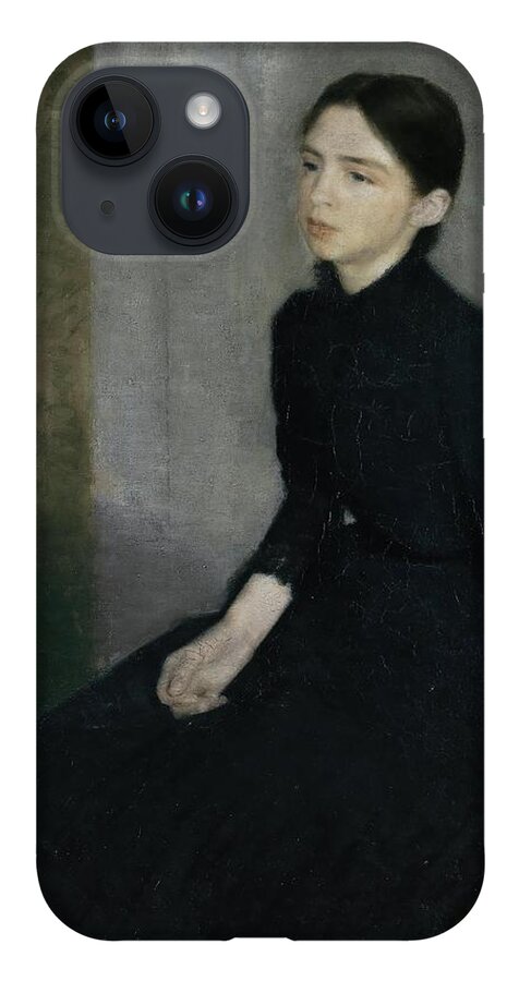 Vilhelm Hammershoi iPhone Case featuring the painting Portrait of a young woman, 1885. The artist's sister Anna Hammershoi. Oil on Canvas. 112 x 91, 5 cm. by Vilhelm Hammershoi