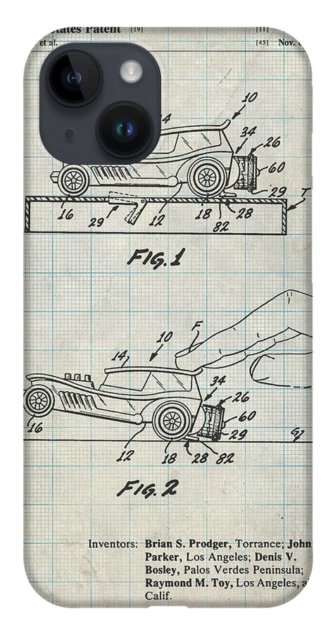 Pp1020-antique Grid Parchment Rubber Band Toy Car Patent Poster iPhone 14 Case featuring the digital art Pp1020-antique Grid Parchment Rubber Band Toy Car Patent Poster by Cole Borders