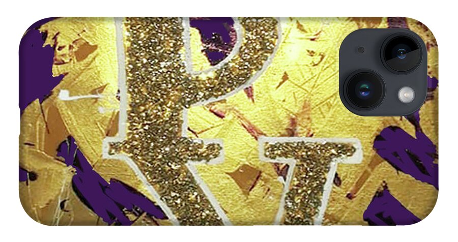 Pv Gold And Purple iPhone 14 Case featuring the painting PV-UKnow by Femme Blaicasso