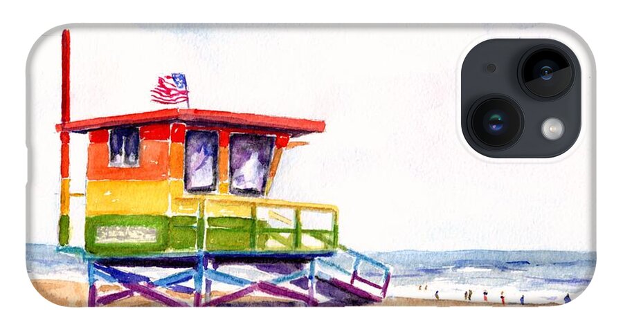 Beach iPhone Case featuring the painting Rainbow Lifeguard Tower by Carlin Blahnik CarlinArtWatercolor