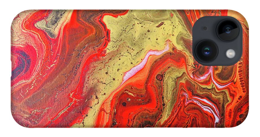 Abstract iPhone 14 Case featuring the painting Red and Gold by Steve DaPonte