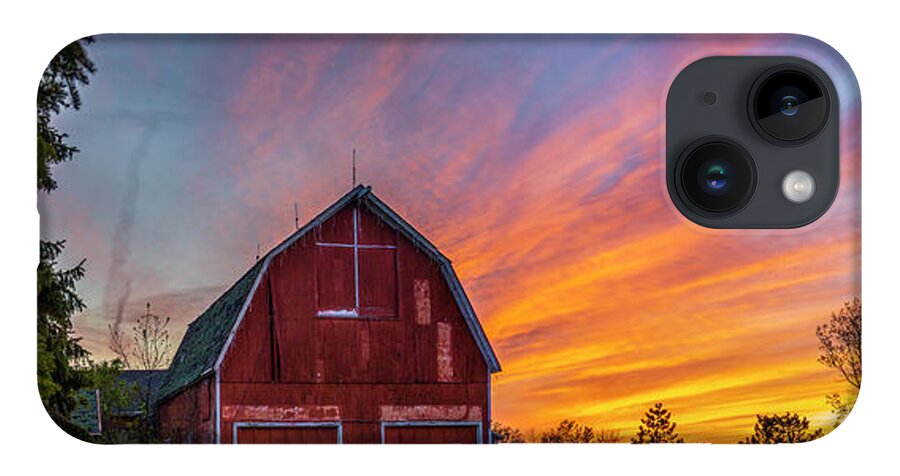 Red Barn At Sunset iPhone 14 Case featuring the photograph Red Barn At Sunset by Mark Papke