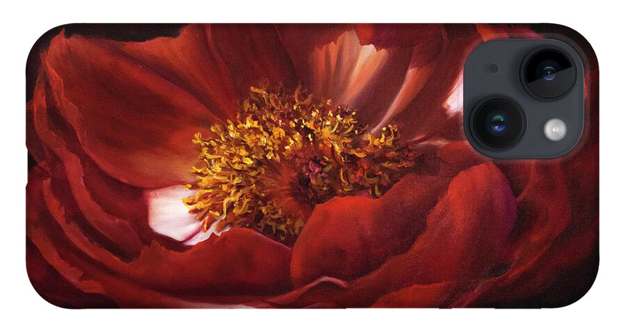 Red Flower iPhone 14 Case featuring the painting Red Peonie Macro Painting by Lynne Pittard