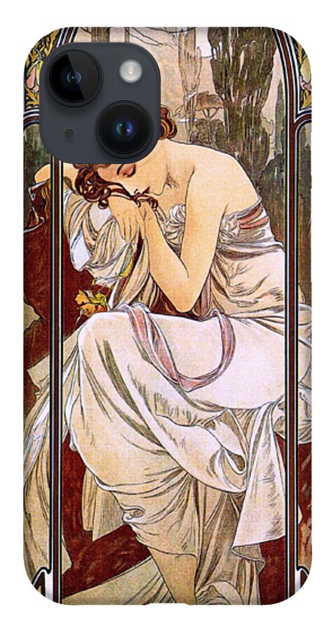 Rest Of The Night iPhone 14 Case featuring the painting Rest Of The Night by Alphonse Mucha by Rolando Burbon