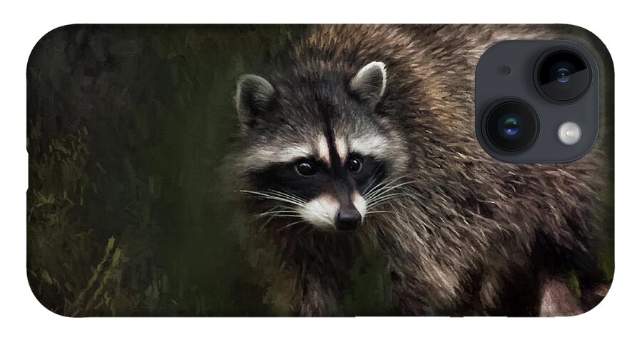 Raccoon iPhone 14 Case featuring the painting Rocky Raccoon by Jeanette Mahoney