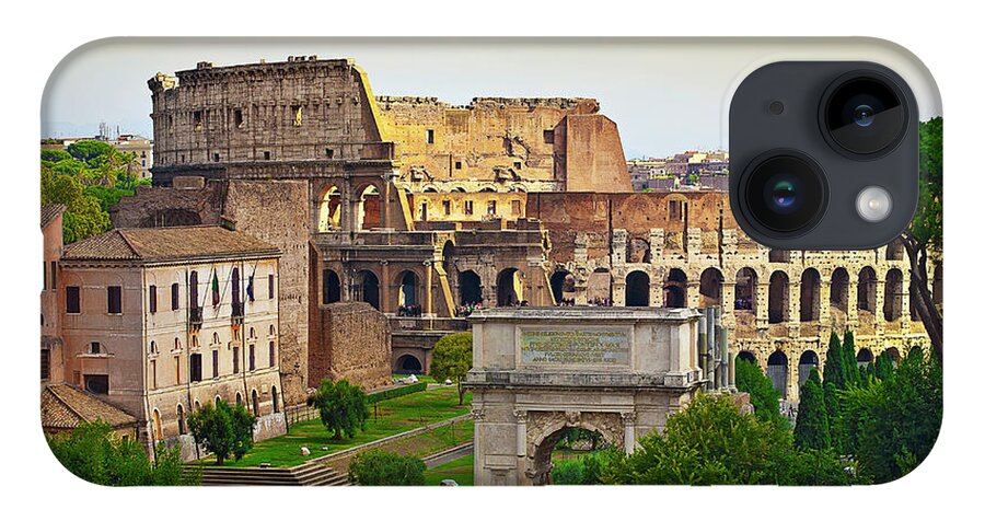 Estock iPhone 14 Case featuring the digital art Rome, Coliseum And Forum, Italy by Lumiere