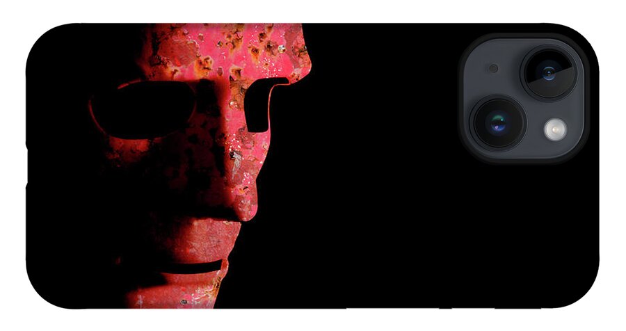 Mask iPhone 14 Case featuring the photograph Rusty robotic face old technology by Simon Bratt