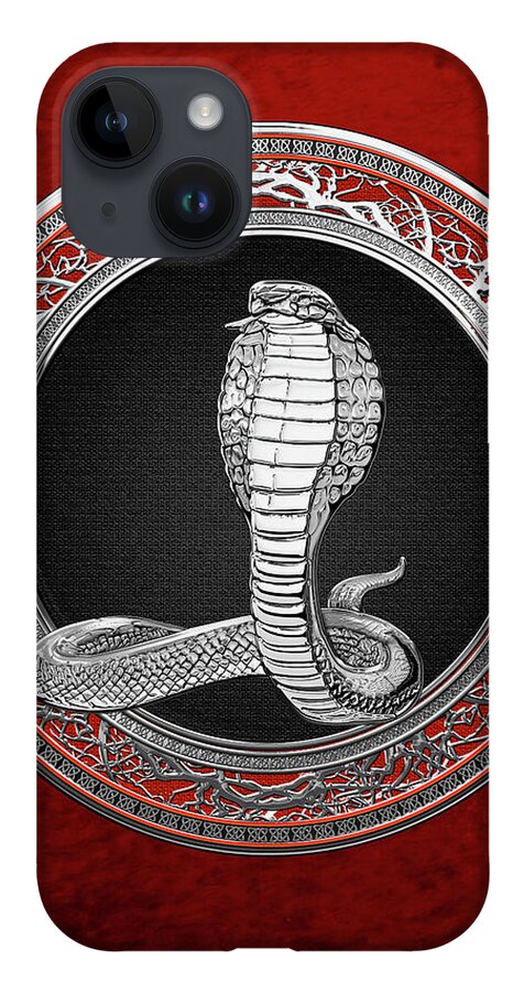 'beasts Creatures And Critters' Collection By Serge Averbukh iPhone Case featuring the digital art Sacred Silver King Cobra on Red Canvas by Serge Averbukh