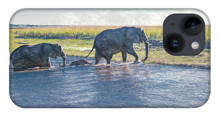 Elephants iPhone 14 Case featuring the photograph Safe Crossing by Marcy Wielfaert