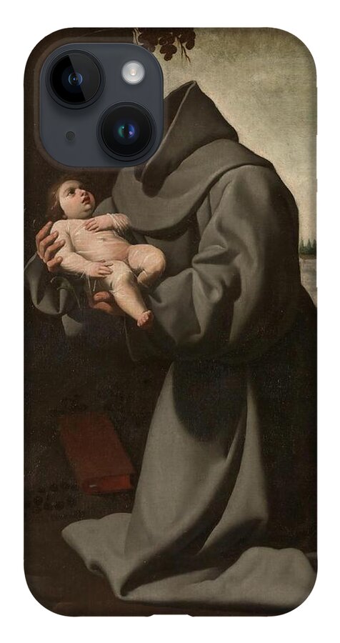 Francisco De Zurbaran iPhone 14 Case featuring the painting 'Saint Anthony of Padua with the Infant Christ'. 1635 - 1650. Oil on canvas. by Francisco de Zurbaran -c 1598-1664-