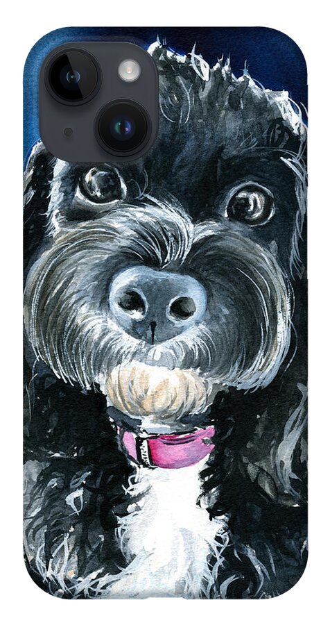 Cavoodle iPhone 14 Case featuring the painting Scout - Cavoodle Dog Painting by Dora Hathazi Mendes