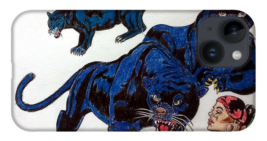 Black Art iPhone Case featuring the drawing Serenade of the Black Panther by Joedee